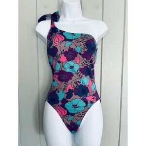 Tibi New York Kamara One Piece Swimsuit S Small Blue Purple Floral One Shoulder